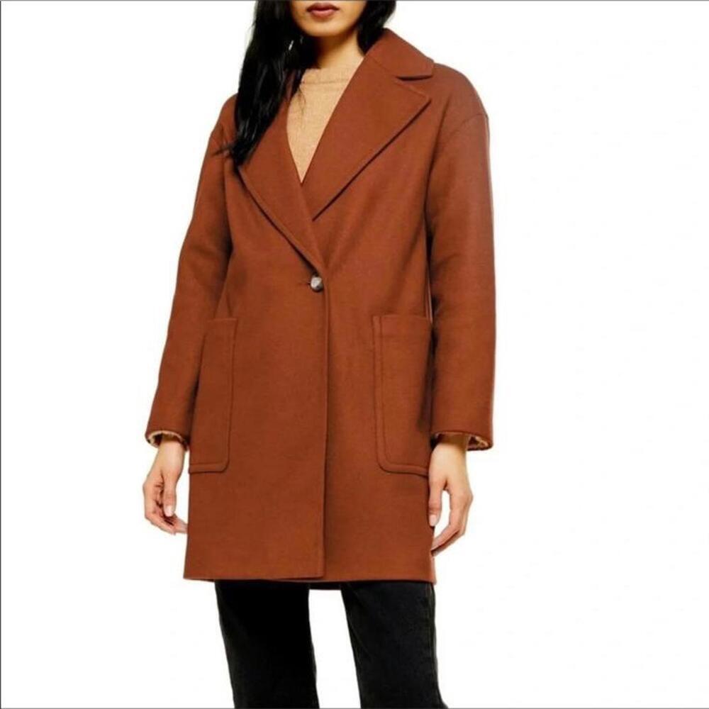 Topshop Carly Coat Rust Brown Orange Long Jacket Women’s size 4 Small